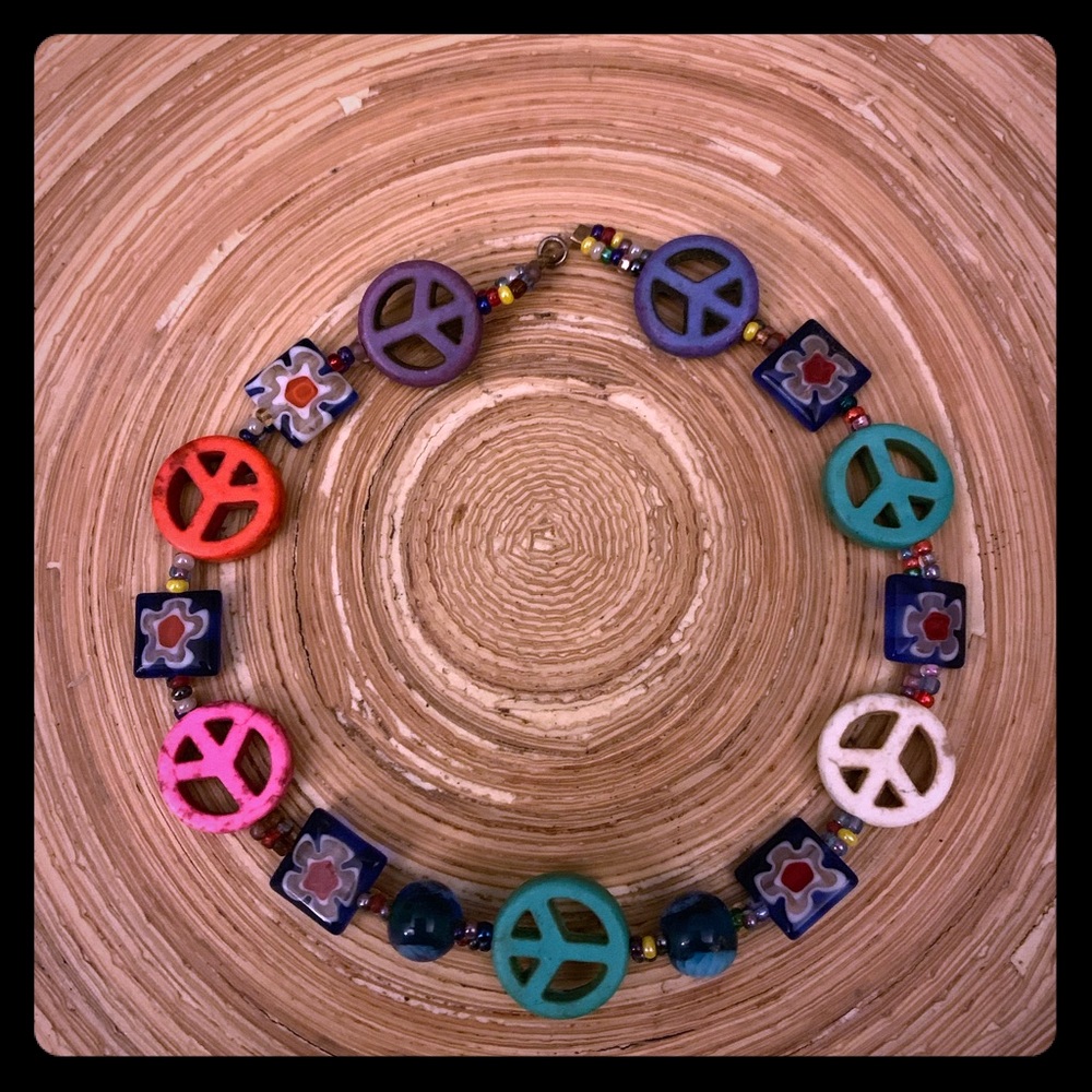 Handmade peace symbol anklet
